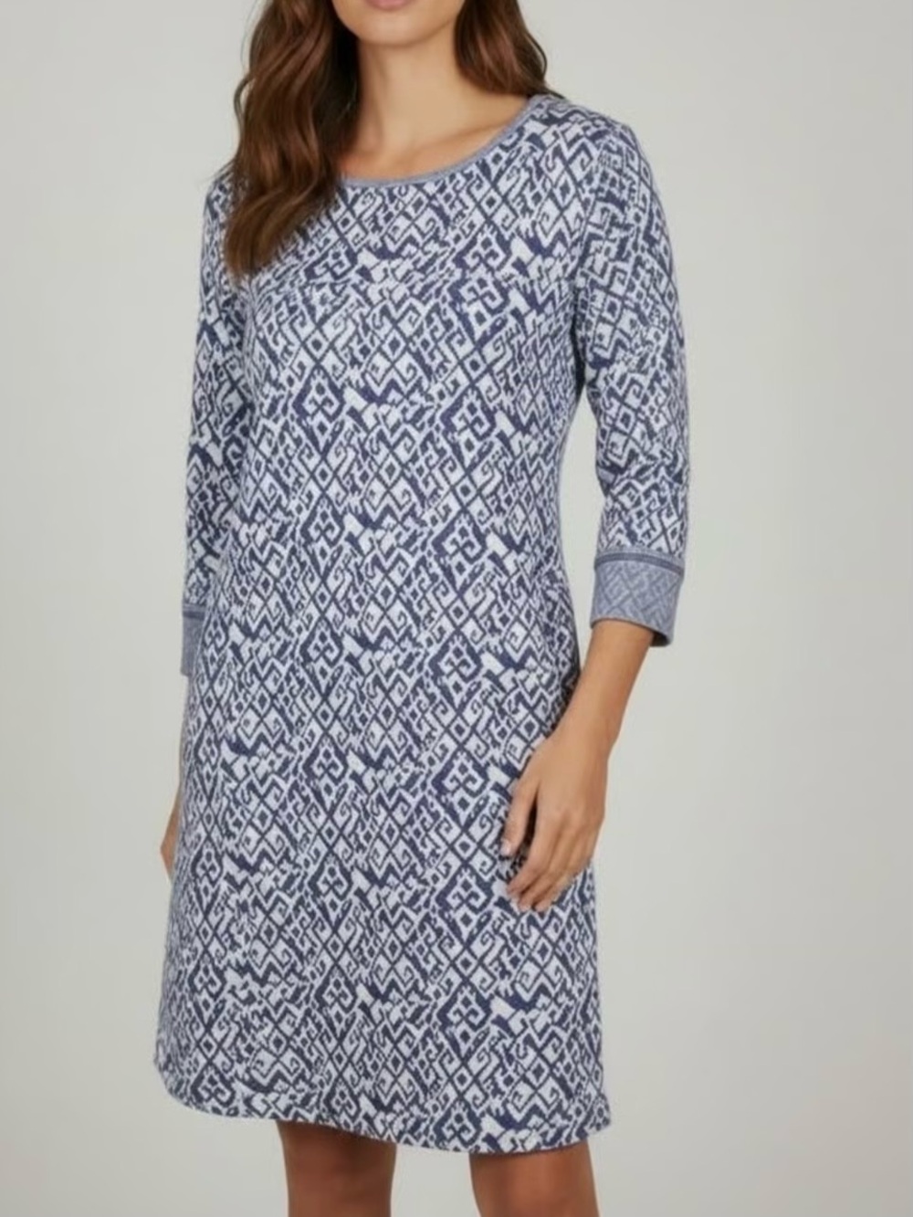 Tart Anthropologie Blue and White Modal Knit Aztec Ikat Dress, Size 2X